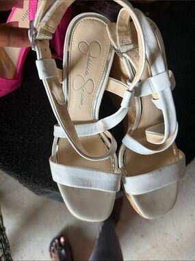 Jessica Simpson White Strappy Cork Wedge Sandals